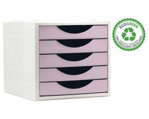 MÓDULO ECOGREEN 100% RECICLADO Y RECICLABLE 5 CAJONES ROSA PASTEL 340X270X260 MM ARCHIVO 2000 4005 RS PS (Espera 4 dias)